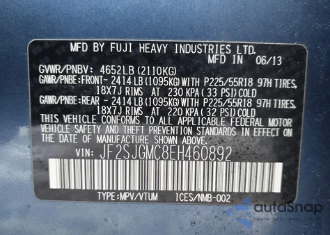 2014 Subaru Forester 2.0Xt Touring from USA, damaged, VIN JF2SJGMC8EH460892